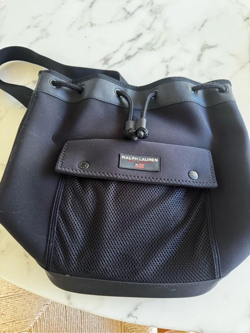 Ralph Lauren vintage 90’s Black Drawstring Mesh Front Backpack